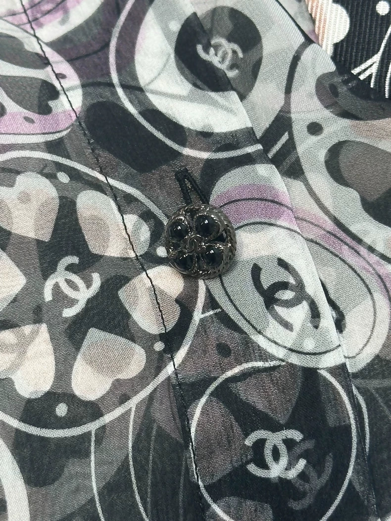 Chanel 24p Pink and Black Mulberry Silk Shirt