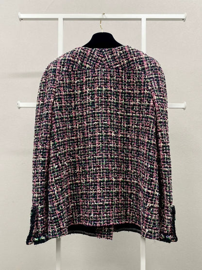Chanel 19P pink purple and green mixed color tweed jacket