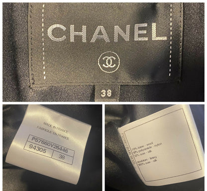 Chanel 17A Space Station Black Boucle Wool Double Breast Long Wool Coat FR 38