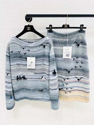 Chanel off-the-shoulder knit top and skirt set