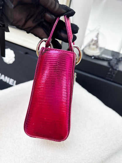 Lady Dior mini lizard skin electric rose pink