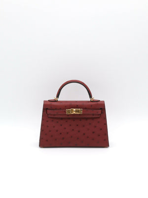 Hermès Kelly 20 Rouge H Ostrich Gold Hardware