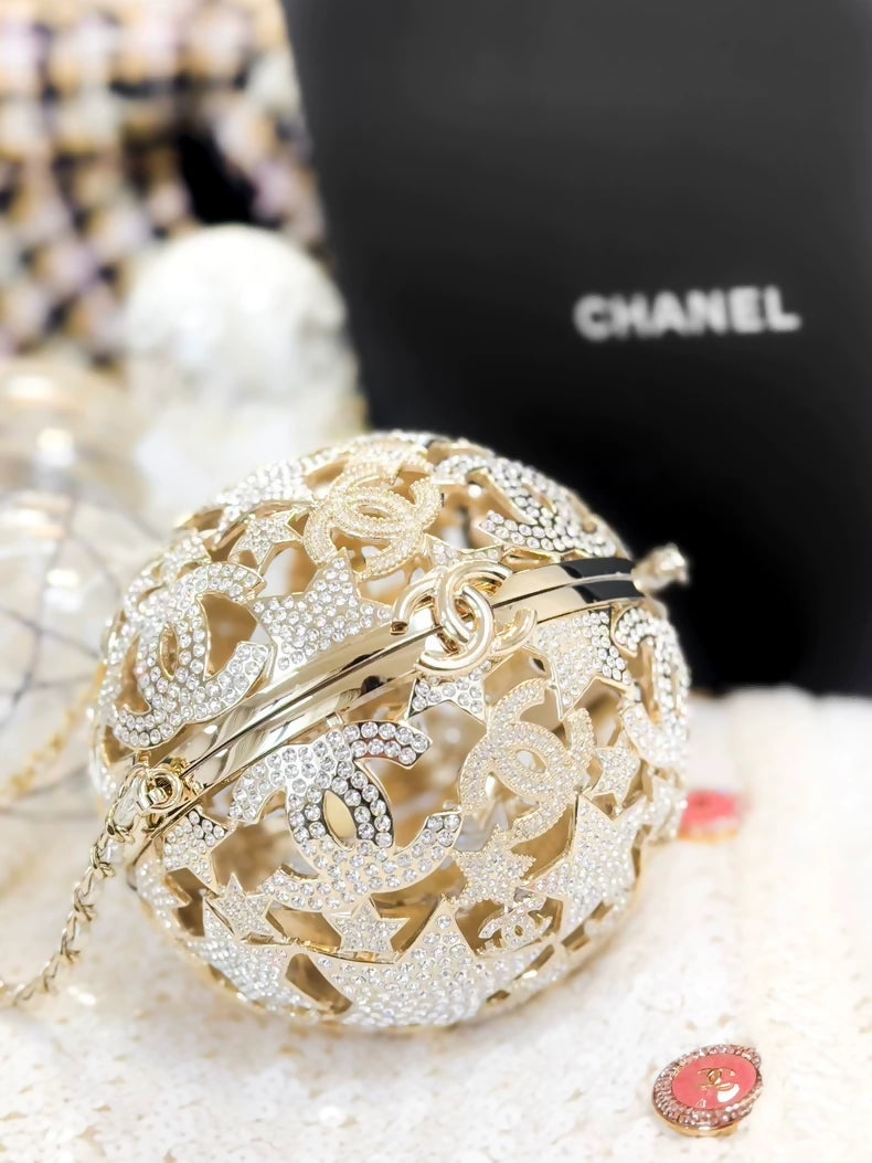 Chanel 25A Gold Crystal Ball Evening Bag minaudière