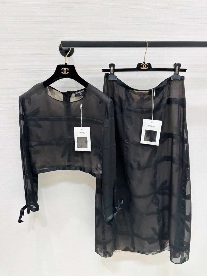 Chanel 25C Bow-Tie Silk Top and Long Skirt Set