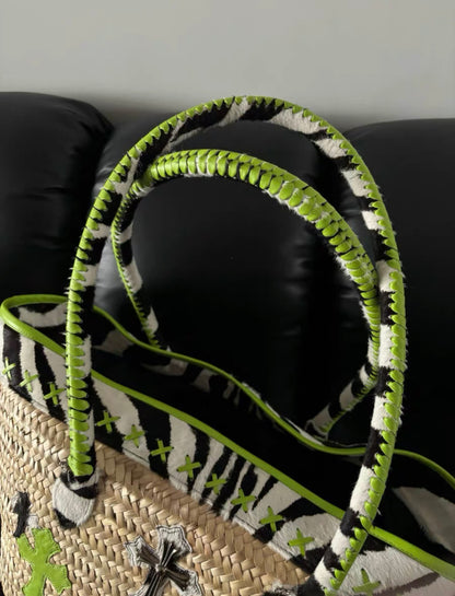 Chrome Hearts limited edition green woven raffia bag