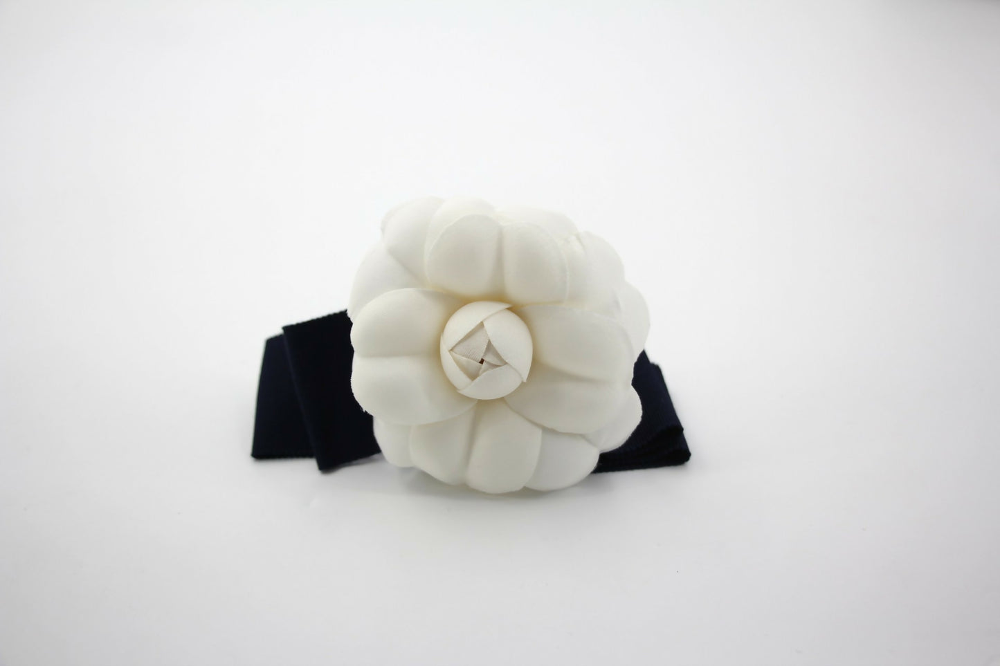 Chanel Vintage 81-85 Fabric Dark Blue Camellia Ribbon Brooch