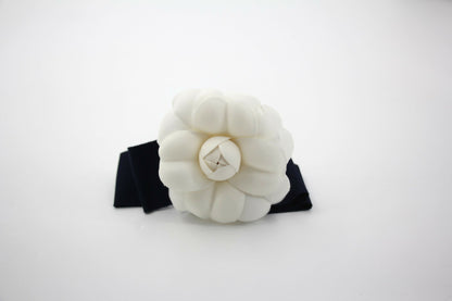 Chanel Vintage 81-85 Fabric Dark Blue Camellia Ribbon Brooch