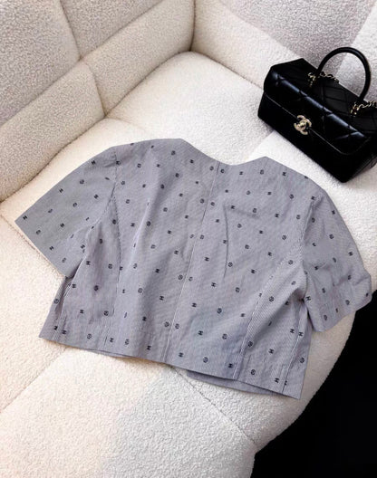 Chanel 24P Grey Polka Dot Full Logo shirt 36FR