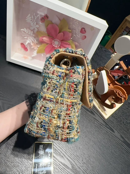 Chanel 19A mixed gold tweed CF mini chain bag