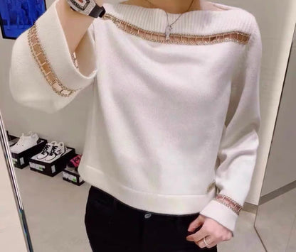 Chanel Off-White Cashmere Knitted Sweater Top