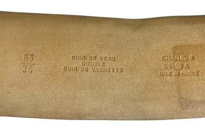 Chanel 06A Extra Wide Black Lambskin Leather Oval CC Silver Buckle Belt Size 85/34