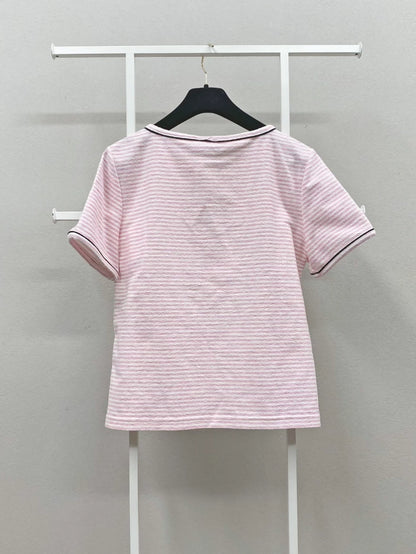 Chanel 19C Pink and White Striped Short-Sleeve T-Shirt