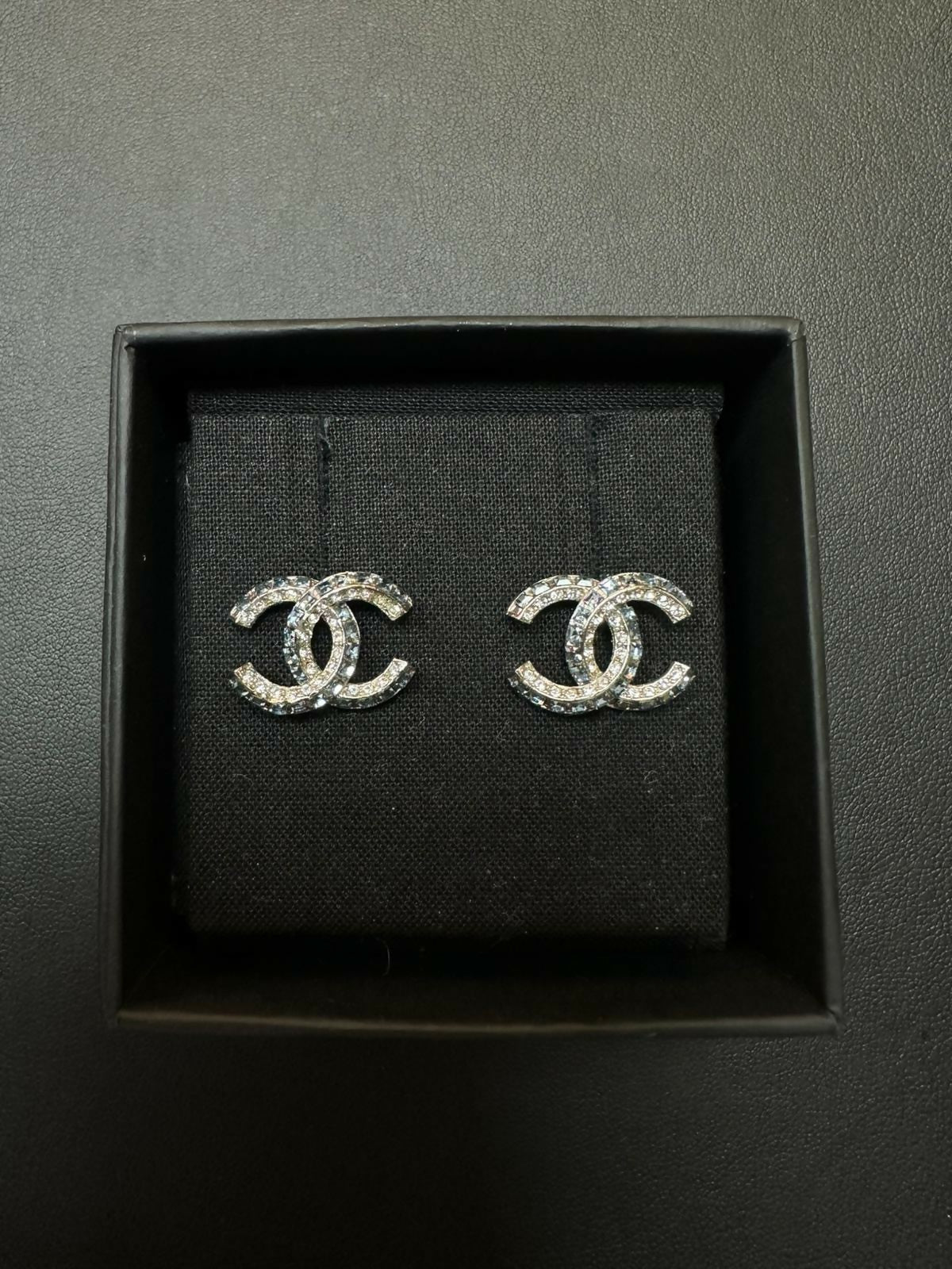 Chanel 2019 Rhinestone Classic COCO Mark Stud Earrings