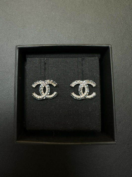 Chanel 2019 Rhinestone Classic COCO Mark Stud Earrings