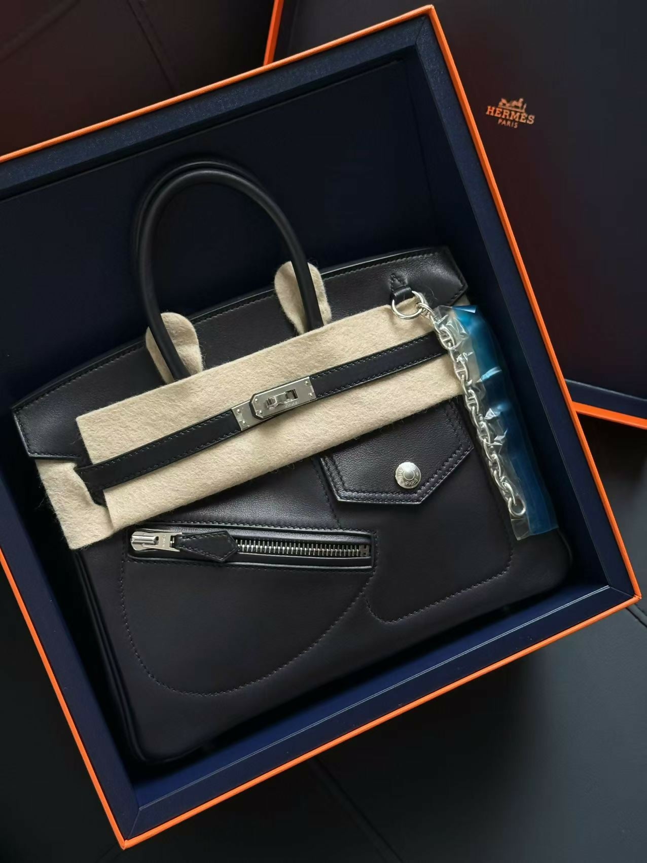 Hermès Birkin 25 Rock Noir Volupto Leather & Smooth Calfskin with Dark/Palladium Hardware
