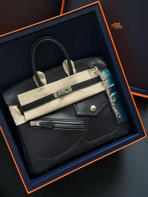 Hermès Birkin 25 Rock Noir Volupto Leather & Smooth Calfskin with Dark/Palladium Hardware