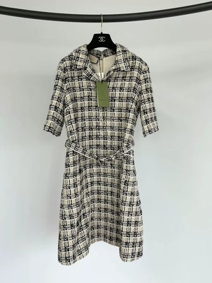 Gucci woven plaid tie-waist dress