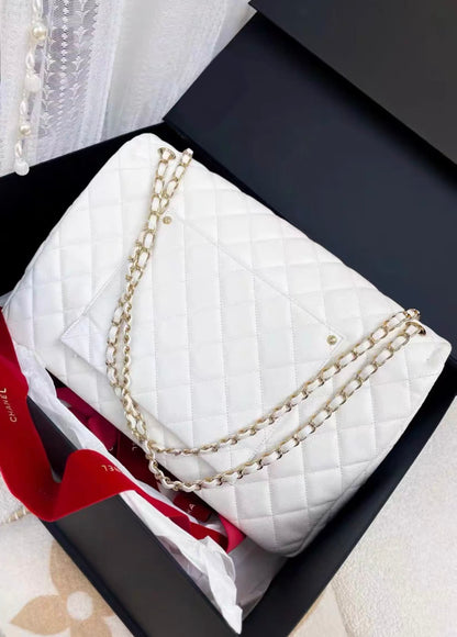 Chanel 24C white lychee leather maxi XXL airport bag cf chain bag