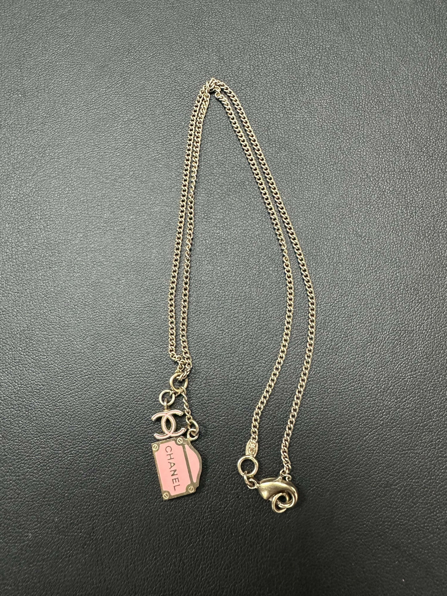 Chanel Vintage 2006 Enamel & Metal Rue Cambon CC Pink Necklace