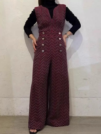 Chanel 18A Red Check Jumpsuit Wide-Leg Pants