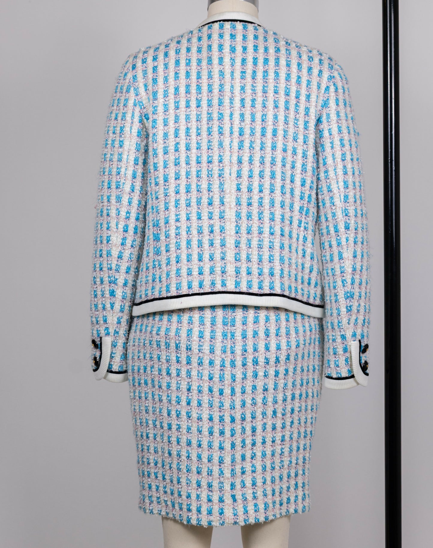 Chanel 1992 Spring/Summer Vintage Blue Tweed Skirt Set