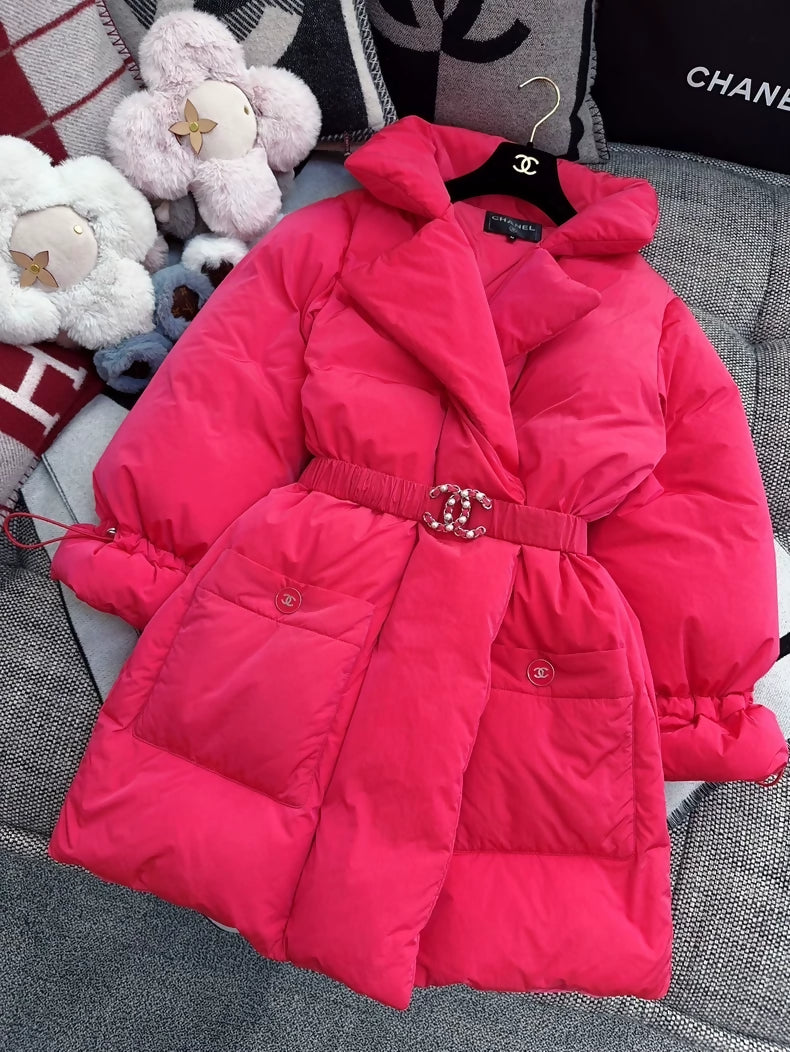 Chanel 19K Red Lapel Long Down Jacket