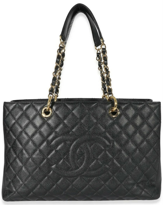 Chanel Black Caviar Quilted XL Grand Shopping Tote GST Gold Hardware