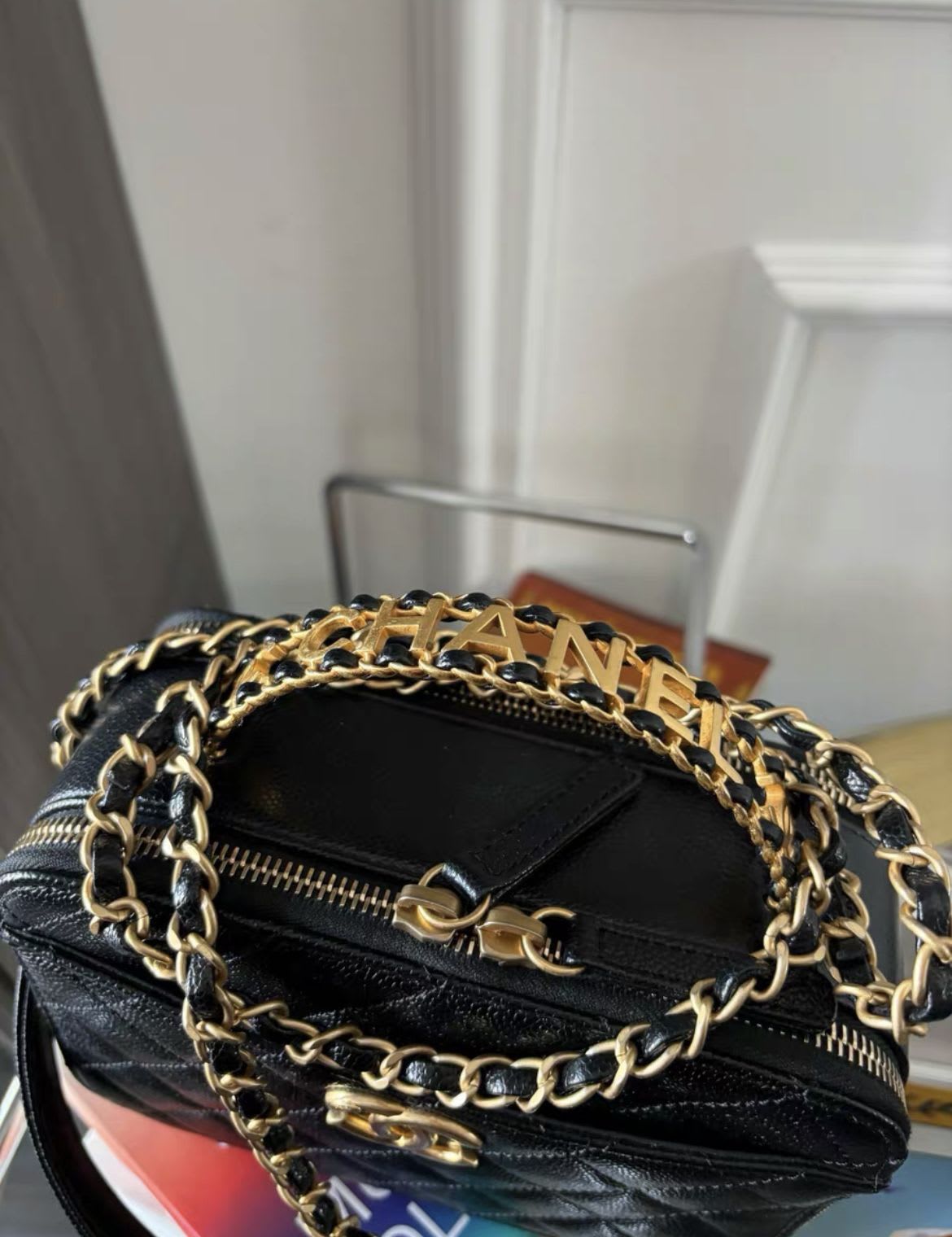 CHANEL 22S LETTER TOP HANDLE SMALL VANITY CASE CAVIAR BLACK