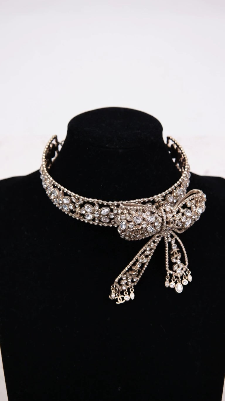 Chanel 2009 Moscow Collection Rhinestone Bow Choker Necklace