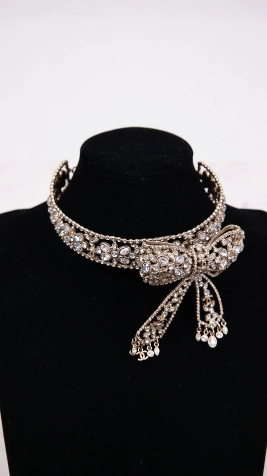 Chanel 2009 Moscow Collection Rhinestone Bow Choker Necklace
