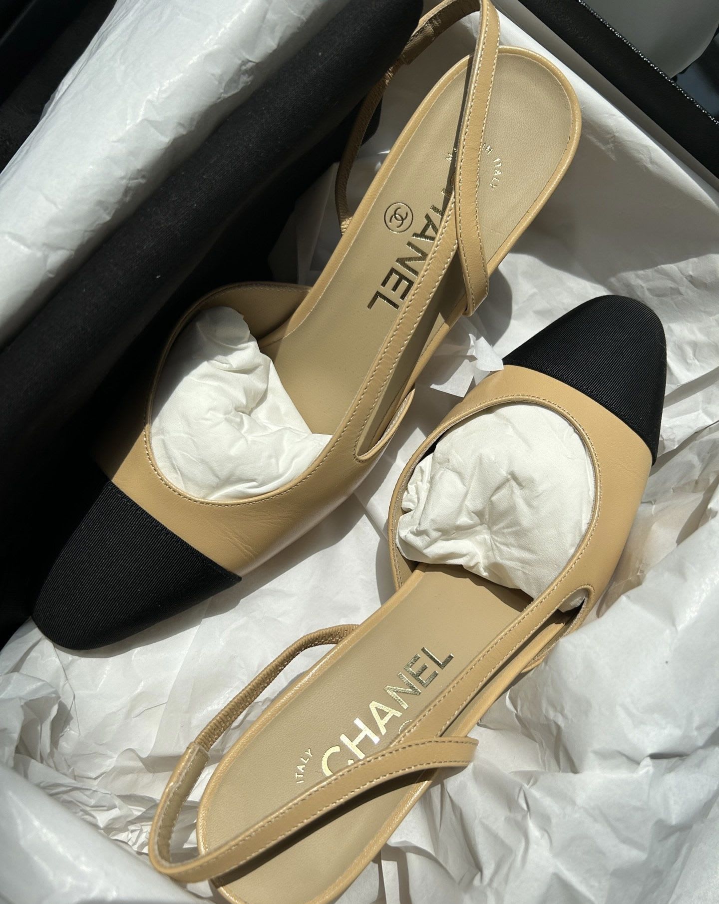 Chanel slingback classic beige high heels