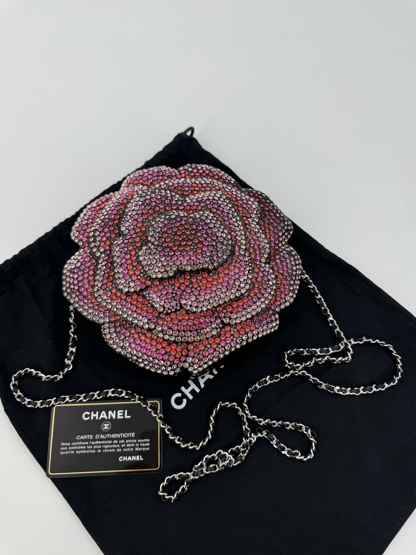 Chanel 2018 Rhinestone Plexiglass Strass Pink and Multicoloured Camellia Minaudiere Clutch Bag
