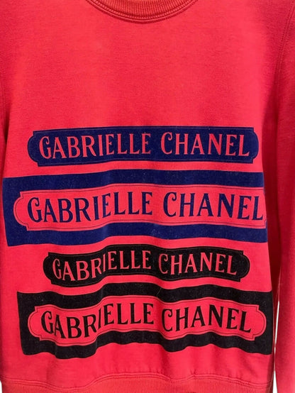 Chanel 17B Red Navy Blue Gabrielle Logo Pullover Sweater FR 46