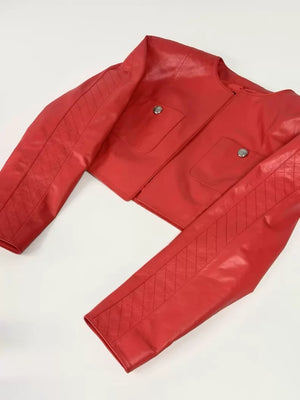 Chanel 23C red lambskin leather jacket