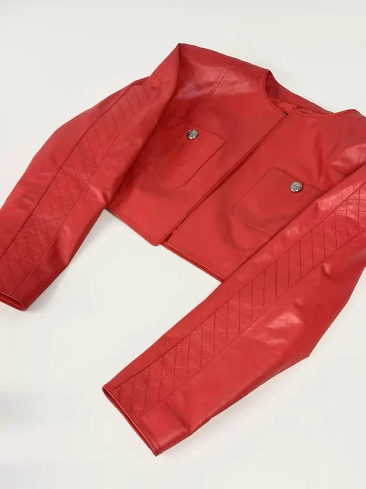 Chanel 23C red lambskin leather jacket