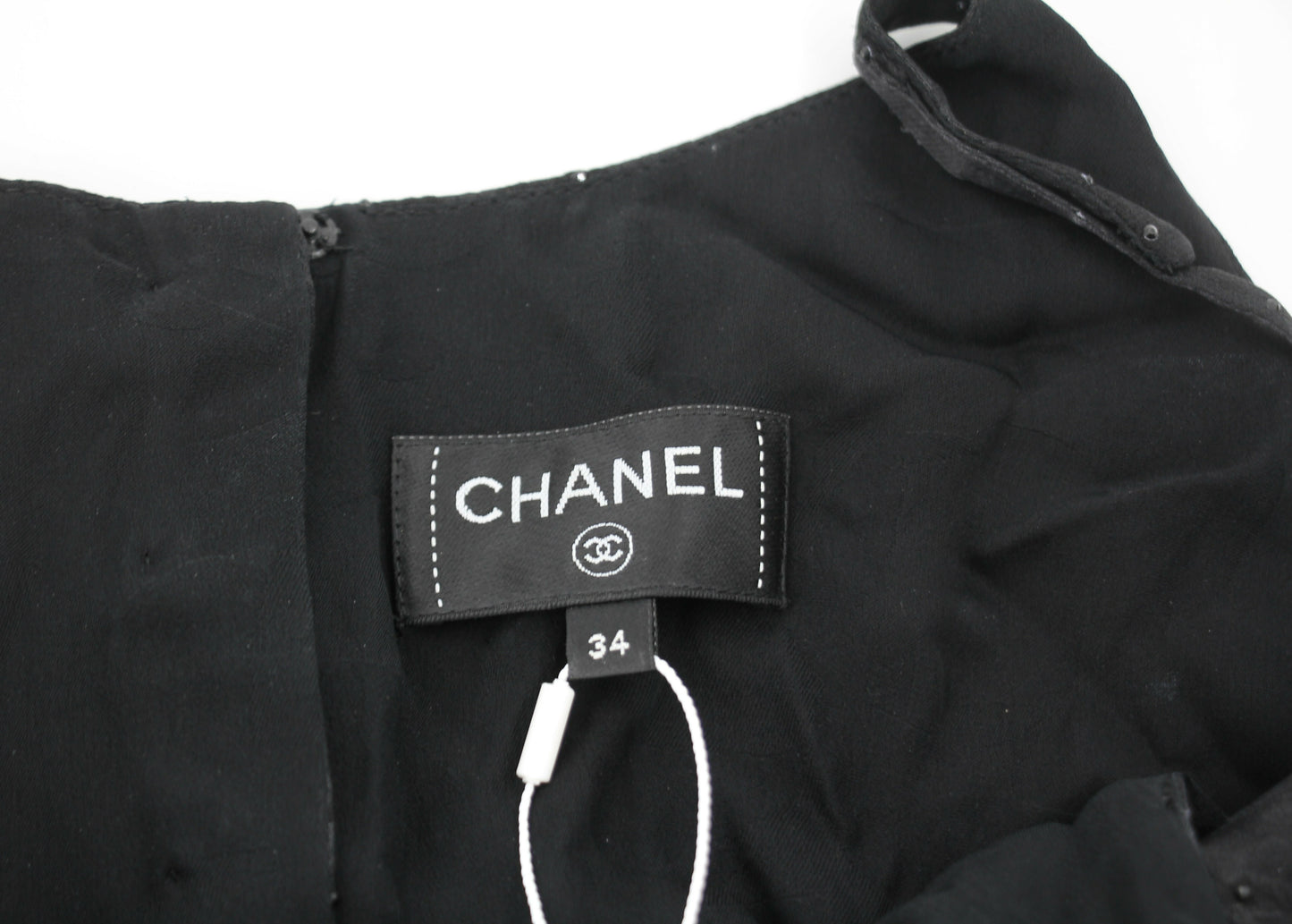 Chanel 2023 Silk Jacquard Embellished Glove Black Dress