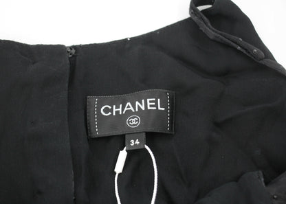 Chanel 2023 Silk Jacquard Embellished Glove Black Dress