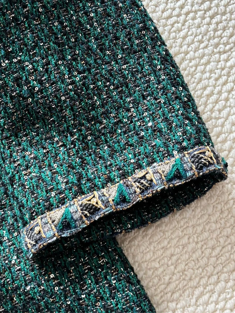 Chanel Byzantine Green Double-Breasted Glass Button Jacket