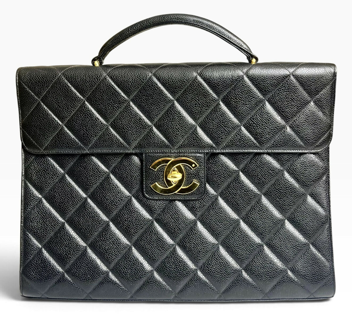Chanel XL Jumbo Black Caviar Quilted Classic Briefcase Bag 24K Gold hardware