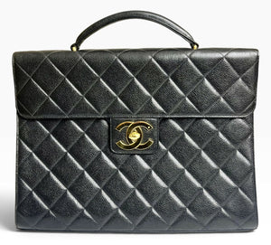 Chanel XL Jumbo Black Caviar Quilted Classic Briefcase Bag 24K Gold hardware
