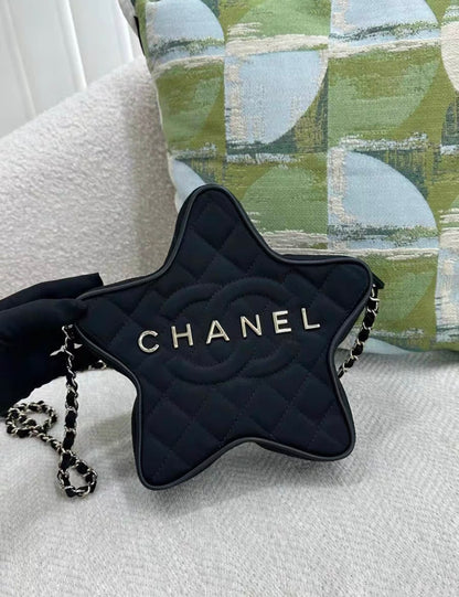 Chanel 24C black satin star bag