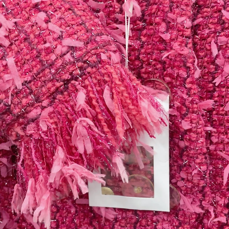 Chanel 2017 Berry-colored fringed double-breasted red coat