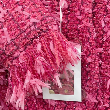 Chanel 2017 Berry-colored fringed double-breasted red coat
