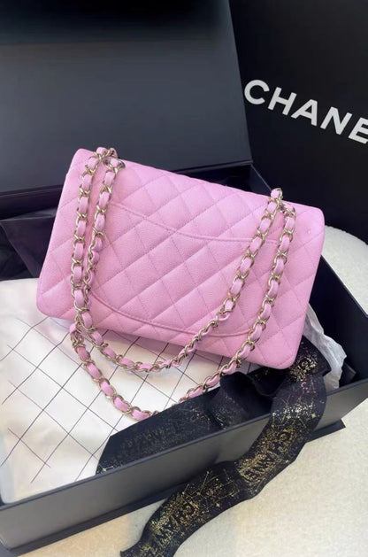 Chanel pink lychee leather small cf chain bag