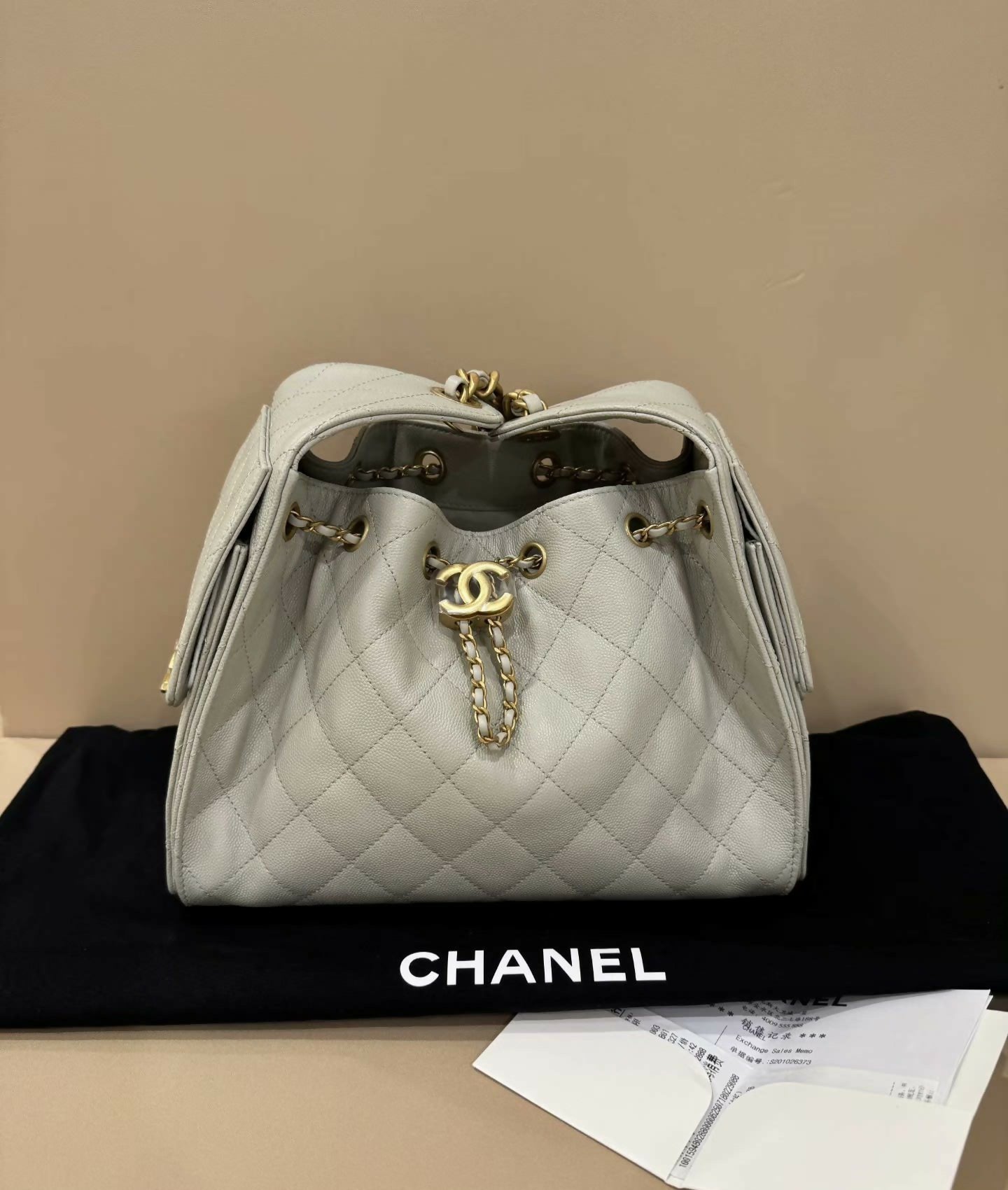 Chanel 2025 Grained Calfskin & Gold-Tone Light Grey Small Handbag