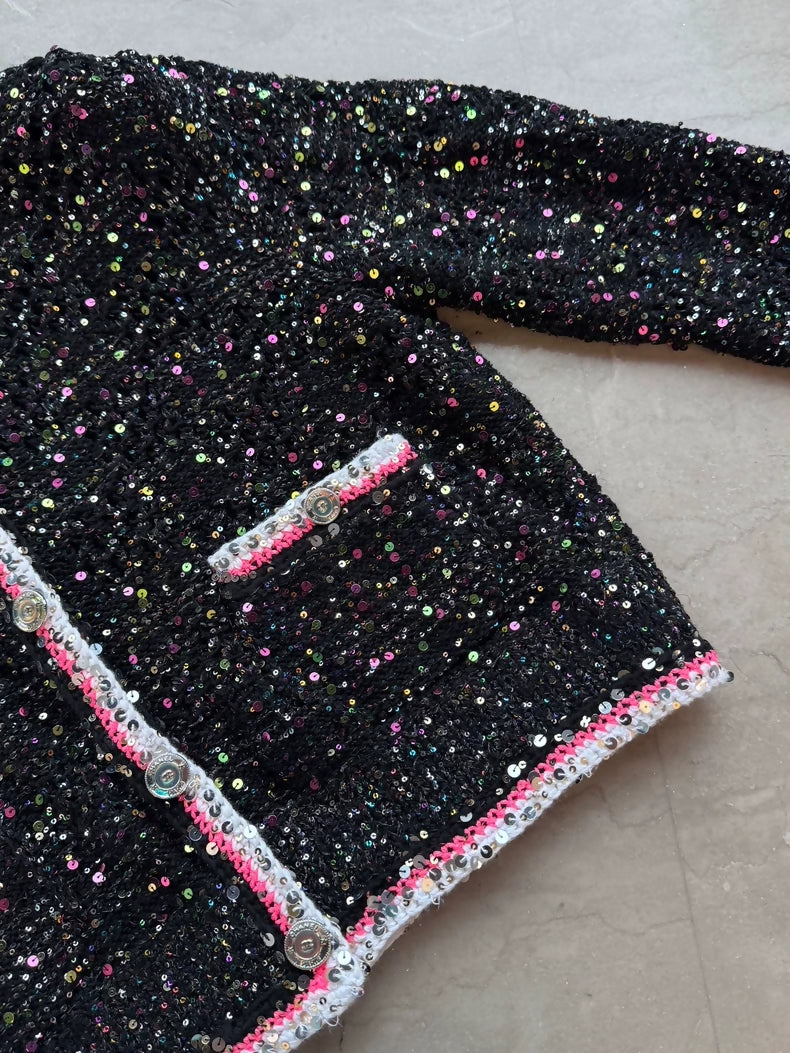 Chanel 24C Black and Pink Sequin Cardigan