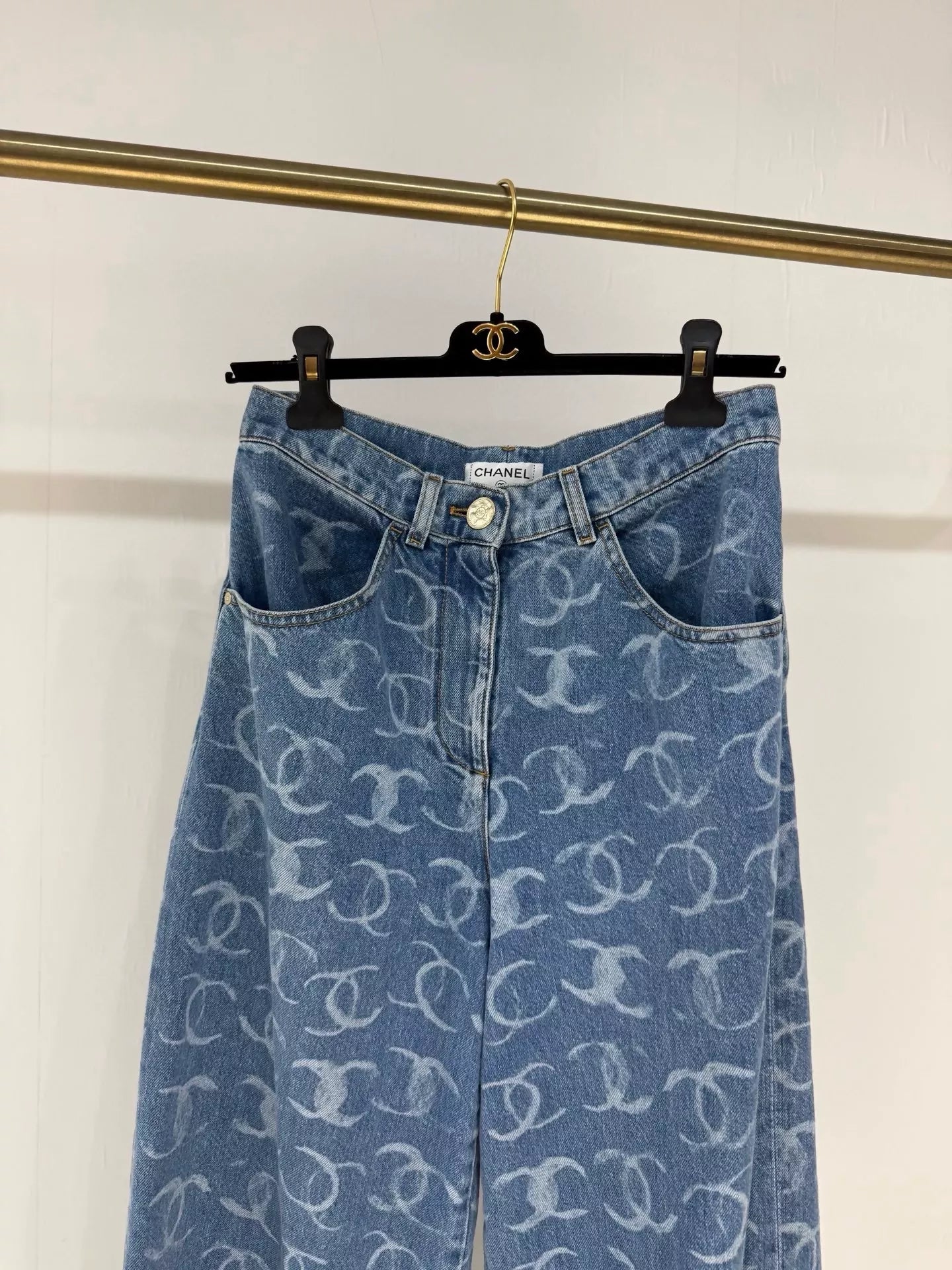 Chanel 23B blue CC denim wide-leg jeans