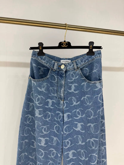 Chanel 23B blue CC denim wide-leg jeans