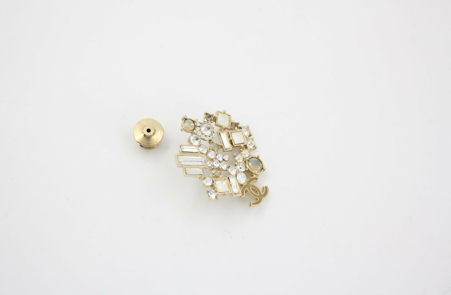 Chanel Vintage 10A Rhinestone Irregular Geometric Pattern Gold Brooch