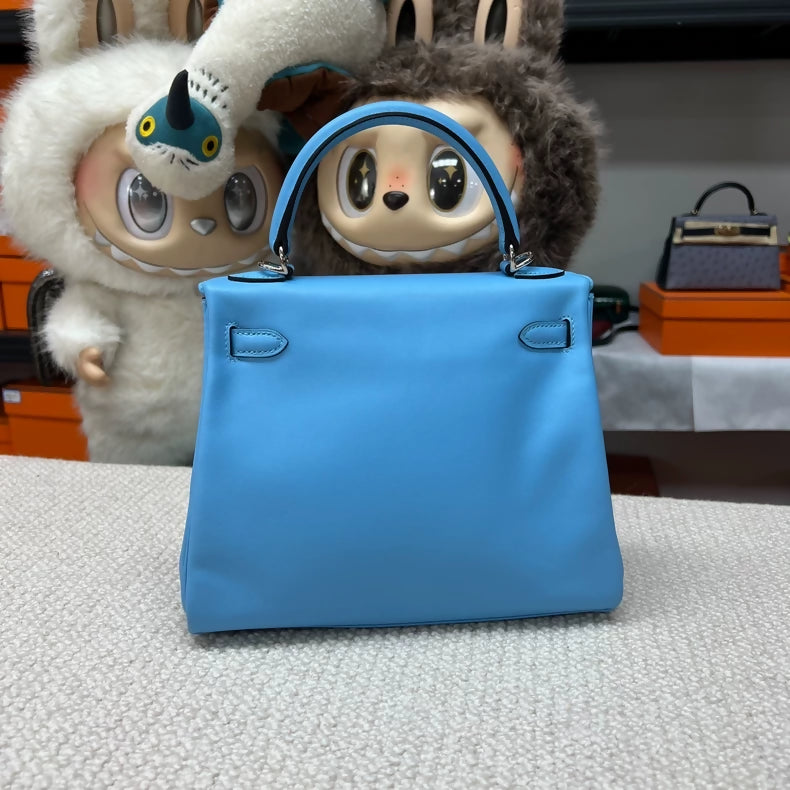 Hermes Kelly 25 7N Blue Swift Leather with palladium hardware